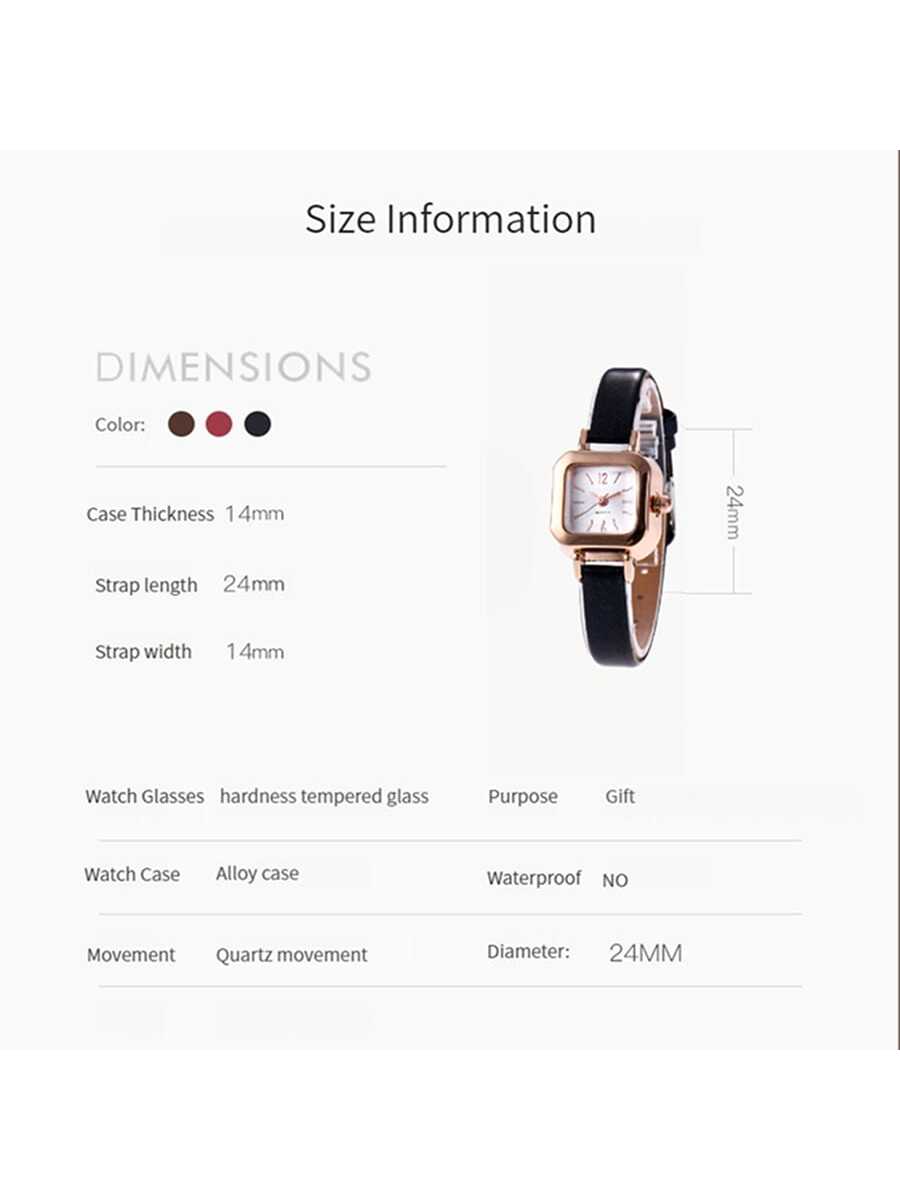 Shein - 1pc Ladies' Quartz Movement Pu Leather Strap Square Dial Wristwatch