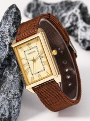 Shein - 1pc Nylon Strap Square Men Watch, Casual Classic Male Quartz Watch Featuring Roman Numerals, Fashionable Daily Wearing