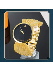 Shein - 2Pcs/Set European And American Fashionable Ladies' Mesh Strap Wristwatch With Bracelet Gift Box Set