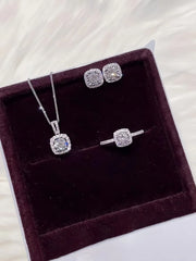 Shein 4pcs/set Luxury Square Rhinestone Necklace Earrings Ring Set Party Suit Formal Dress Accessory