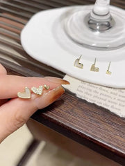 Shein - 3pairs/set Fashionable Simple Delicate Heart Shape Rhinestone Decor Women's Stud Earrings