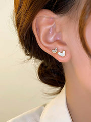 Shein - 3pairs/set Fashionable Simple Delicate Heart Shape Rhinestone Decor Women's Stud Earrings