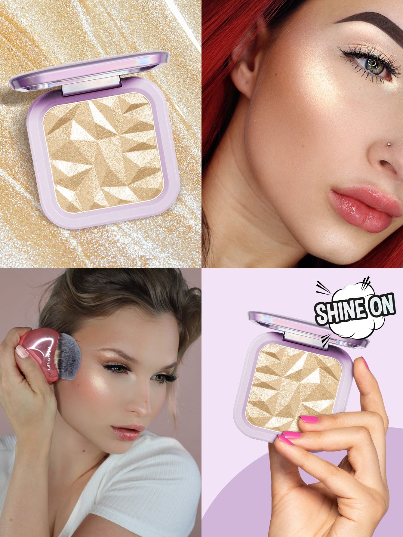 Shein - Missiyn Ultra Shimmer Highlighter, Brighten,Makeup Shimmer Illuminate Cosmetic, Silver Glitter Highlighter, Face Illuminator Highlighter, Shimmer, Lightweight, Professional Natural Glow - Gold