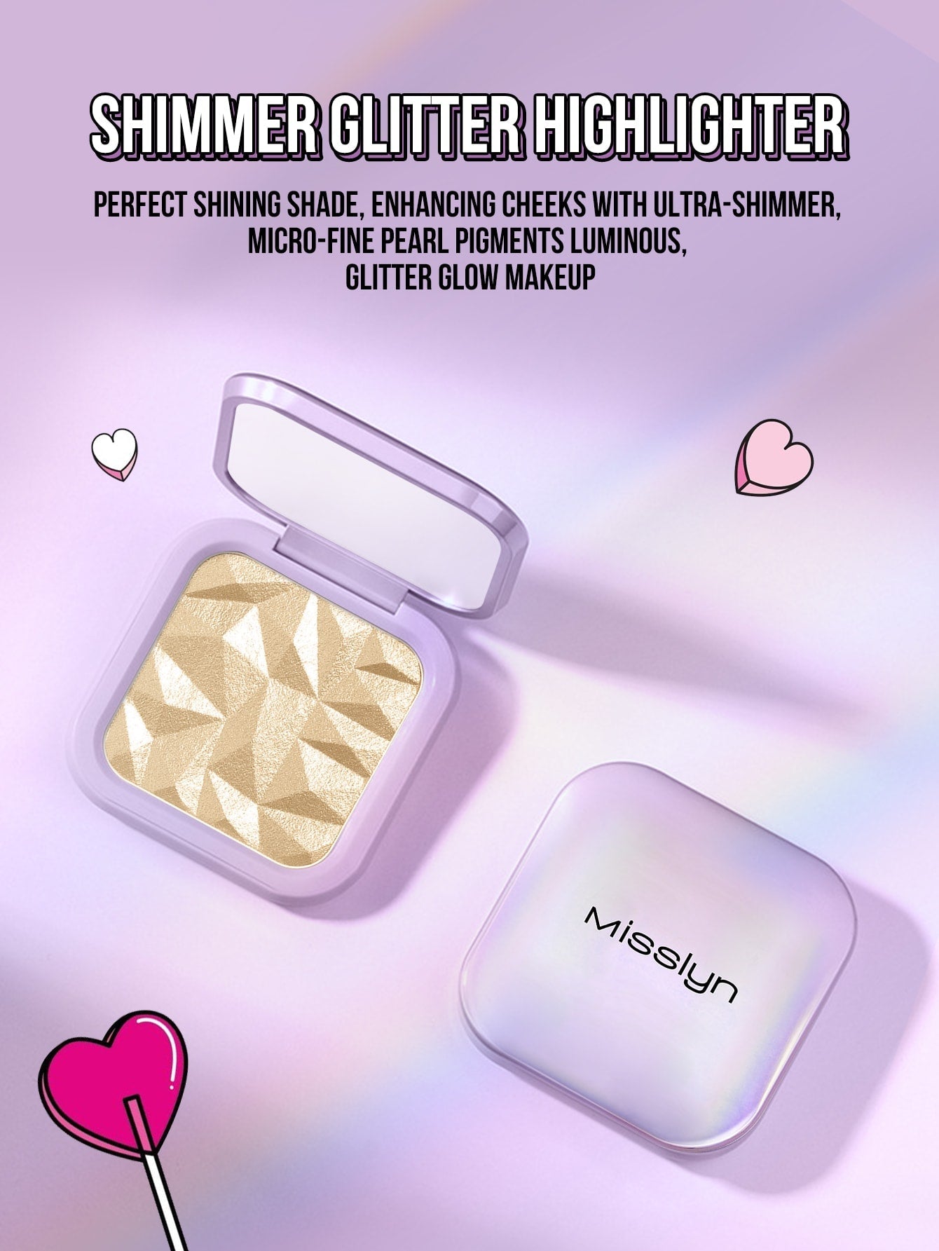 Shein - Missiyn Ultra Shimmer Highlighter, Brighten,Makeup Shimmer Illuminate Cosmetic, Silver Glitter Highlighter, Face Illuminator Highlighter, Shimmer, Lightweight, Professional Natural Glow - Gold