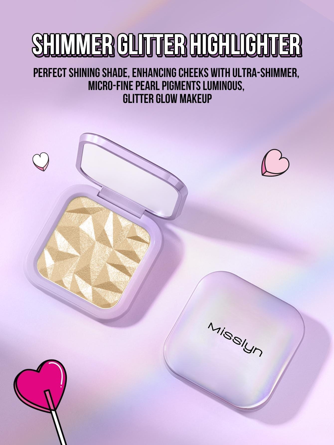 Shein - Missiyn Ultra Shimmer Highlighter, Brighten,Makeup Shimmer Illuminate Cosmetic, Silver Glitter Highlighter, Face Illuminator Highlighter, Shimmer, Lightweight, Professional Natural Glow - Gold