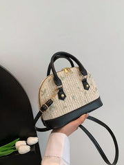 Shein - Color-Block Beach Style Woven Handbag With Adjustable Shoulder Strap