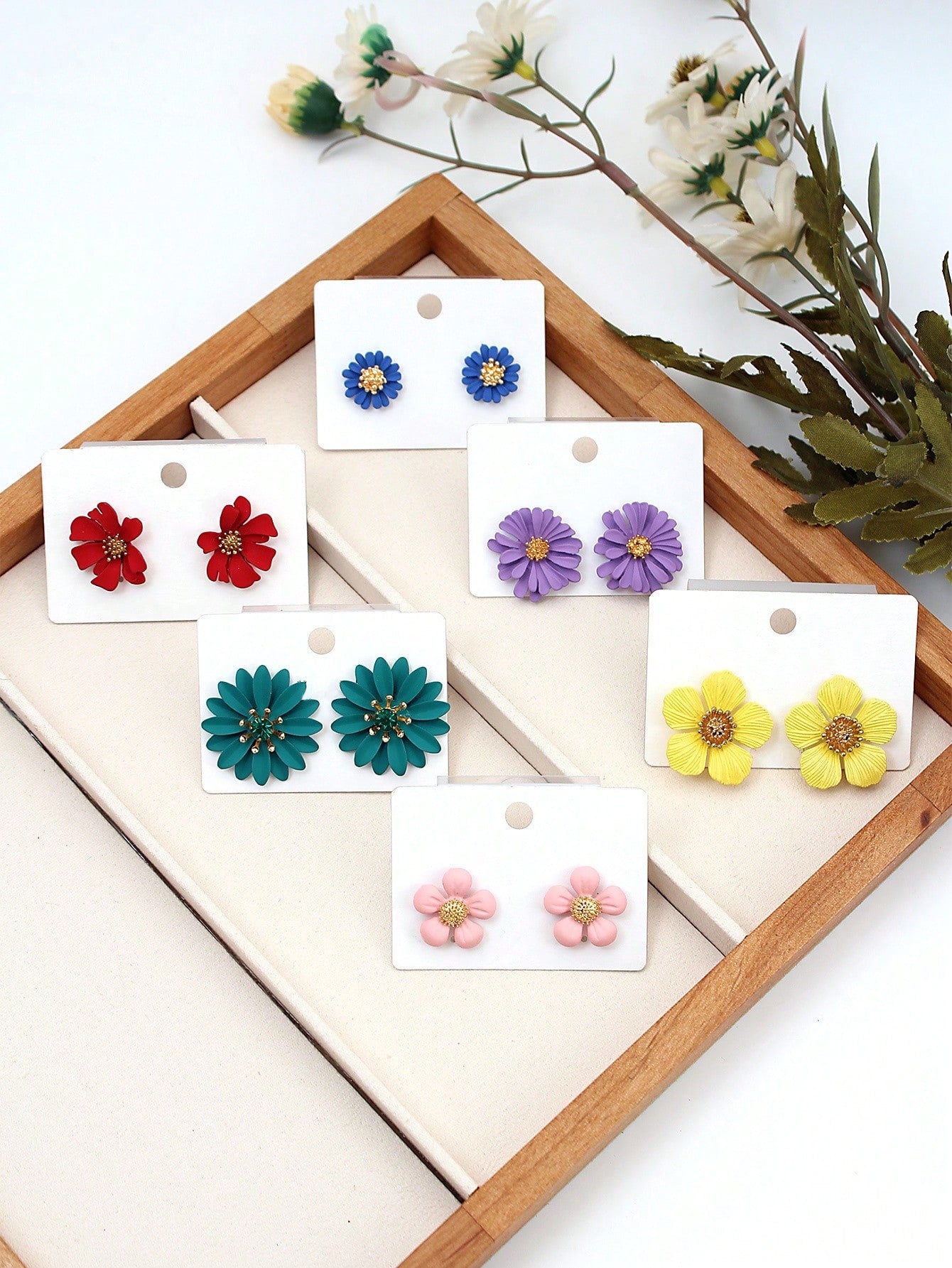 Shein - 6pairs/set Flower Decor Stud Earrings