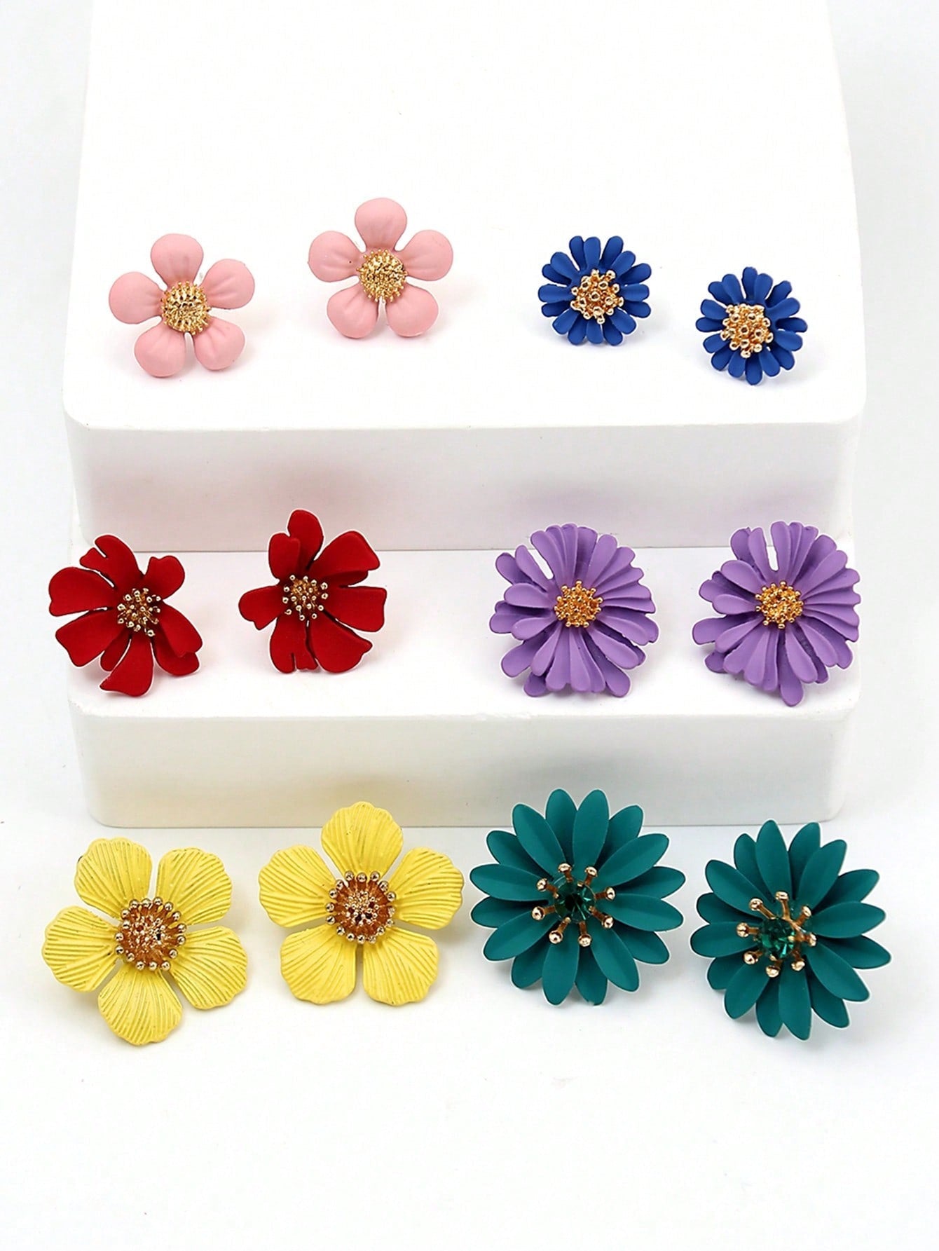 Shein - 6pairs/set Flower Decor Stud Earrings