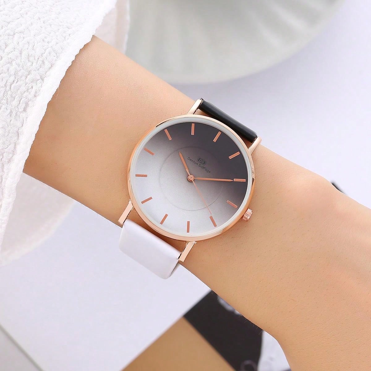 Shein - Women'S Simple Ds Dual Color 12 Roman Numeral Studs Wristwatch