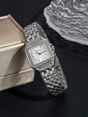 Shein - Women's Waterproof Diamond Square Case Fashion Watch With Delicate Bracelet, Full Diamond Heart Shaped Bracelet, 2pcs/set Gift Set