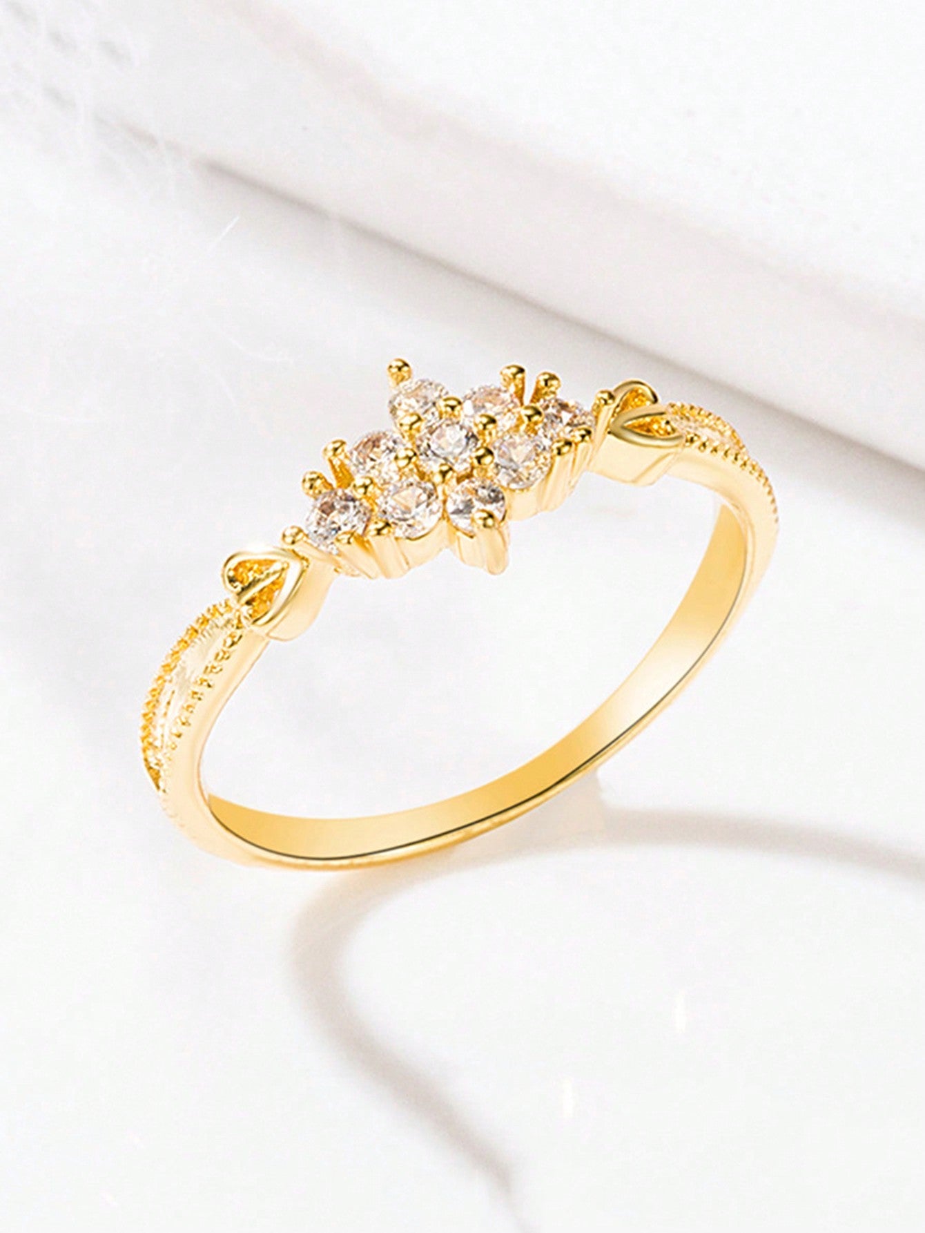 Shein - 1pc Sterling S925 Silver Simple Vintage Retro Elegant Fashion Snowflake  Plated With 24K Gold Tiny Finger Ring For Women Lady Daily Life Party Jewelry Gift