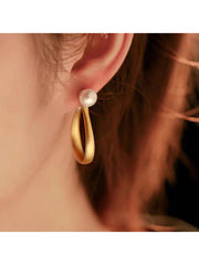 Shein - 1pair European And American Style Matte Gold-plated Metallic Earrings For Women's Daily Wear