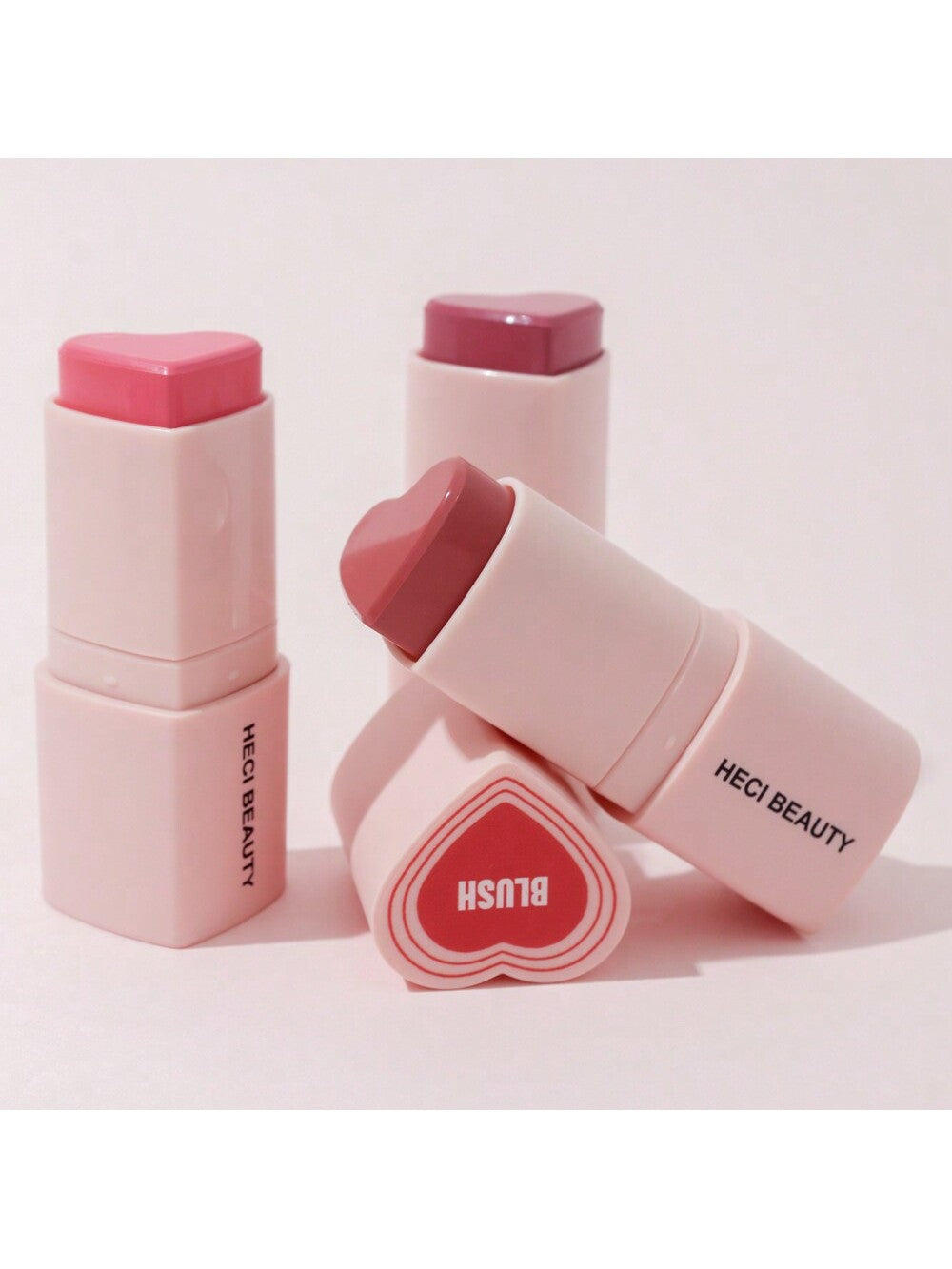 Shein - Heci Beauty Heart-Shaped Blush Stick 3-In-1 Cream Blush Lovely Beautiful Color Pink Natural Rose Gloss Makeup Blush Long-Lasting Lip, Eye And Cheek Blush 1Pc Love Holiday Gifts For Mother, Friends, Women And Girls Y2K