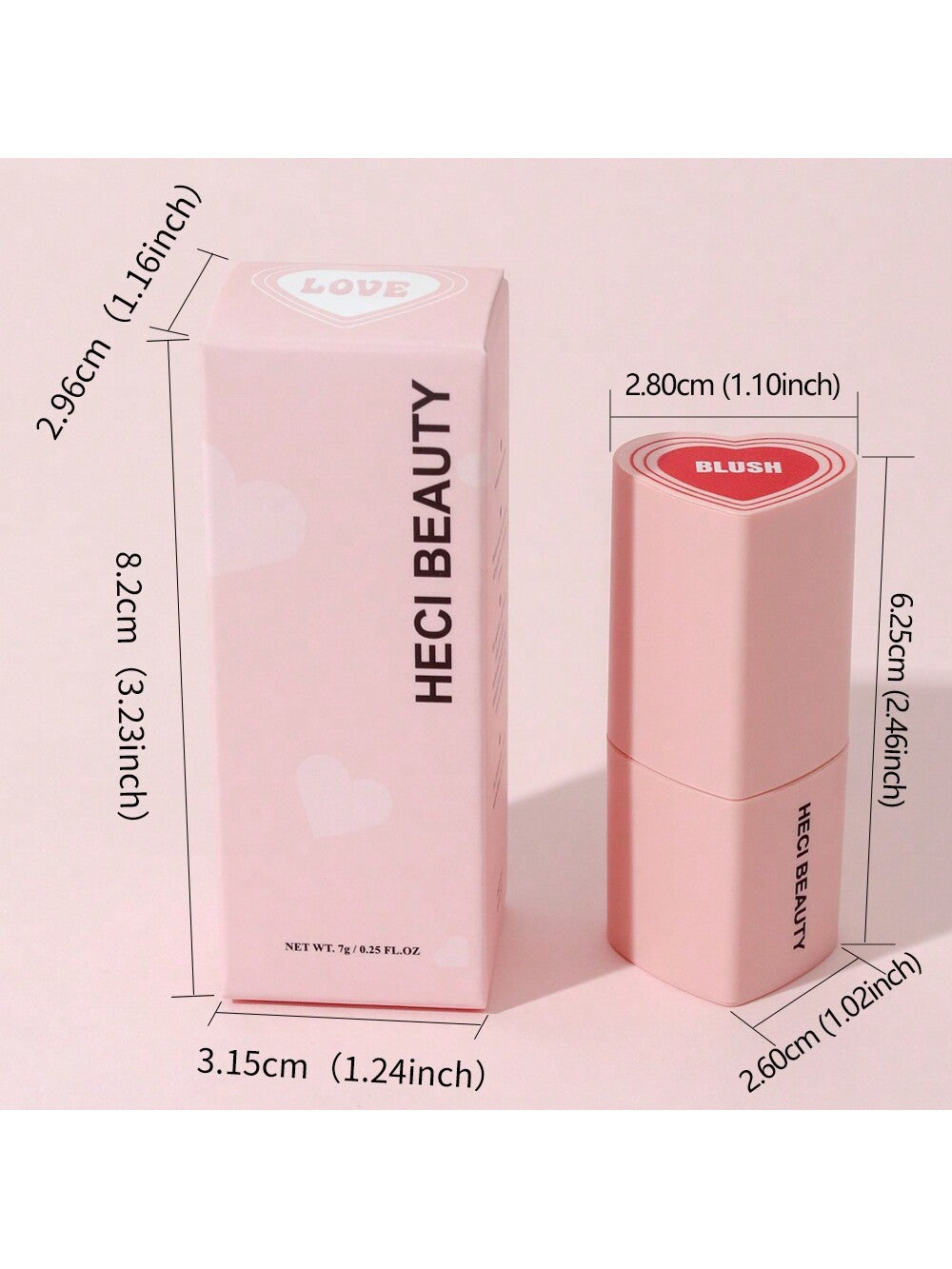 Shein - Heci Beauty Heart-Shaped Blush Stick 3-In-1 Cream Blush Lovely Beautiful Color Pink Natural Rose Gloss Makeup Blush Long-Lasting Lip, Eye And Cheek Blush 1Pc Love Holiday Gifts For Mother, Friends, Women And Girls Y2K