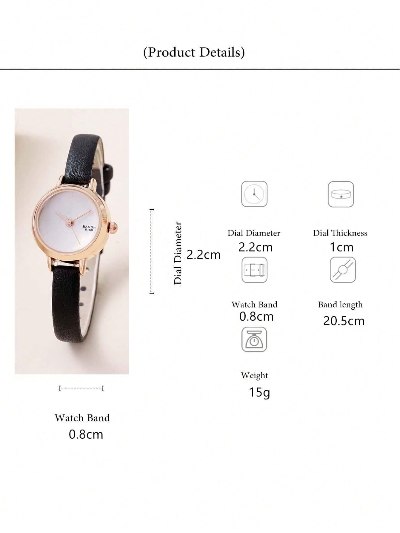 Shein - 1pc Black PU Polyurethane Strap Fashion Round Dial Quartz Watch, For Daily Life