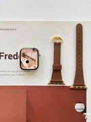 Shein - 1pc Apple Watch Band, Real Leather Watch Band For Women, Brown Simple Chic