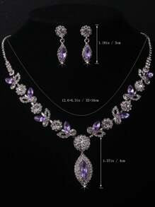 Shein - Purple High-end Bridal Jewelry Set, Including Full Drill Prongs Chain Necklace set