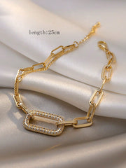 Shein - 1pc Simple But Elegant Geometric Shape Rhinestone Inlaid Chain Bracelet, Unique And Fashionable Design