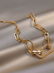 Shein - 1pc Simple But Elegant Geometric Shape Rhinestone Inlaid Chain Bracelet, Unique And Fashionable Design