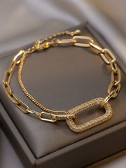 Shein - 1pc Simple But Elegant Geometric Shape Rhinestone Inlaid Chain Bracelet, Unique And Fashionable Design