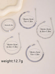 Shein - 1pc Women's Stainless Steel Mesh Strap Quartz Watch With Silver 'love' Dial And 5pcs/set Metal Chain Bracelets