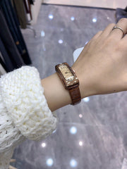 Shein - Rectangle Minimalist Style Women'S Quartz Wristwatch With Black, Brown And Green Striped Band
