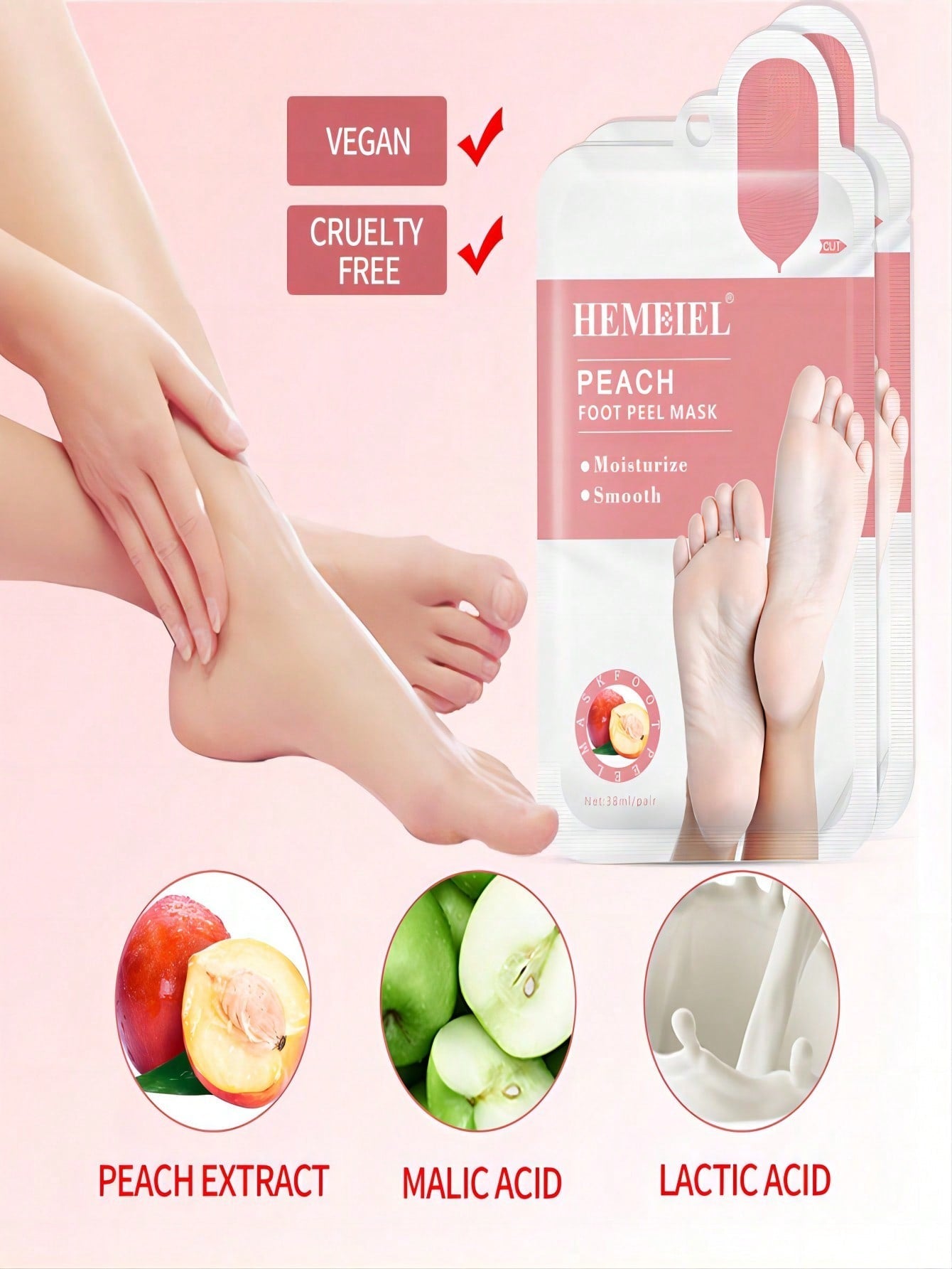 Shein - Peach For Dry, Aging, Cracked Foot Peel Mask 4Pcs,Moisturizing Foot Peel Mask, Sloughs Off Dead Skin Cells,For Women And Men