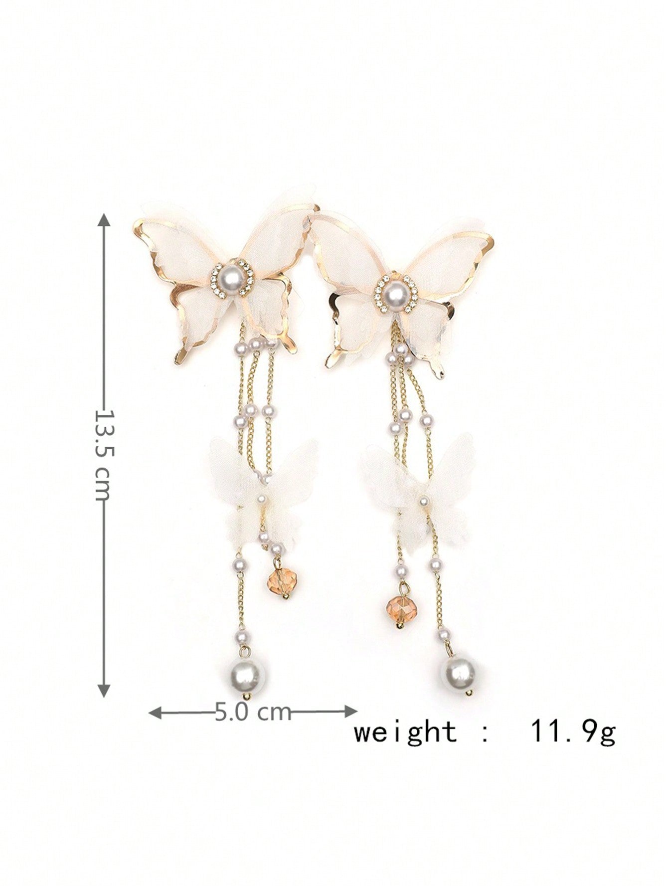 Shein - 2Pcs Elegant Lace, Rhinestone, Faux Pearl & Butterfly Dangle Earrings With Long Tassels For Women'S Daily Wear, European And American Style