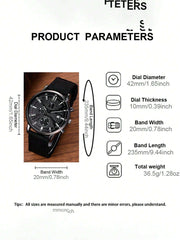 Shein - Men Watch 1pc Men's Black Nylon Strap Casual Industrial Style Round Dial Calendar Pointer Quartz Watch And 3pcs Bracelets Set