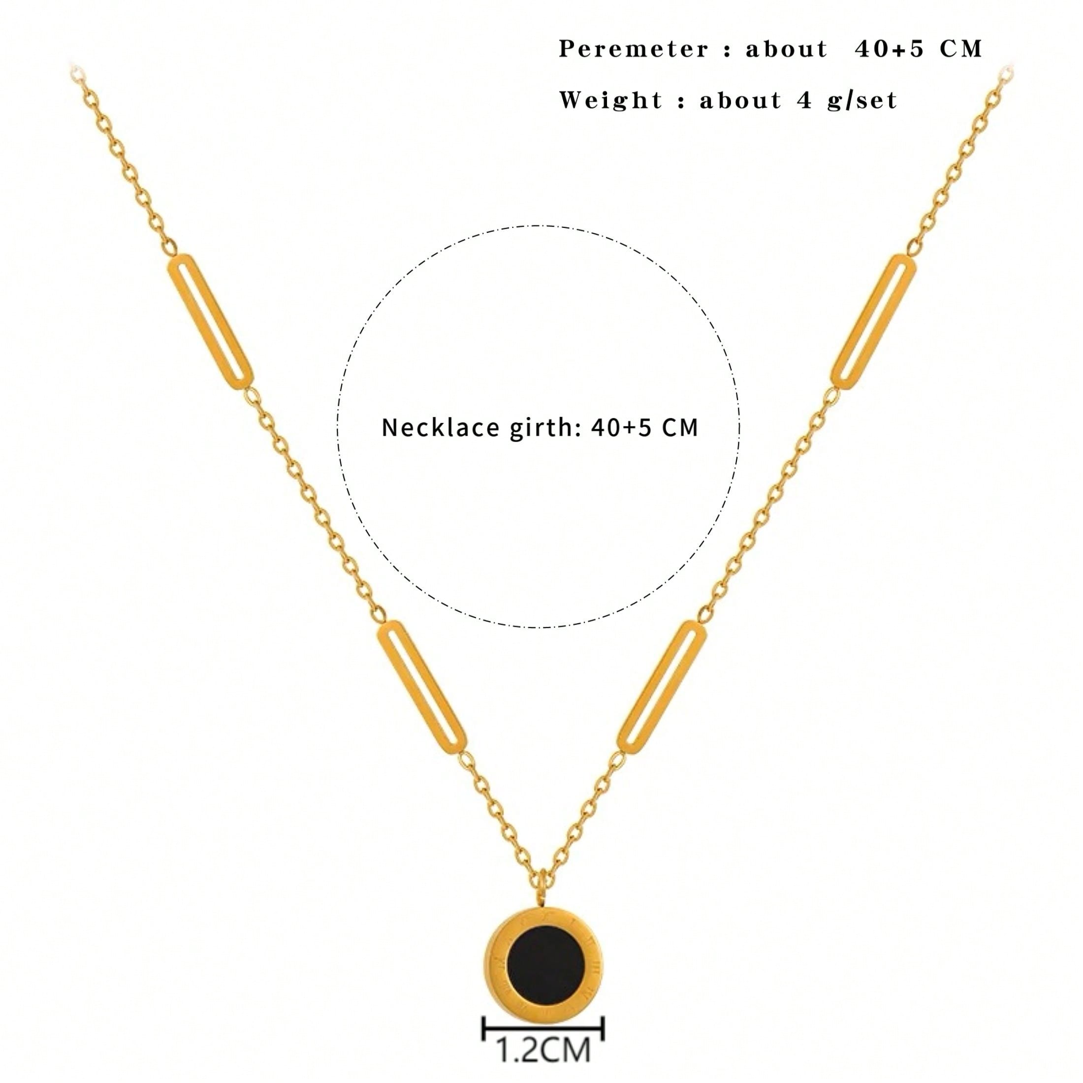 Shein - 1pc Fashionable Stainless Steel Roman Numerals Detail Round Charm Necklace For Women For Daily Decoration