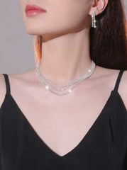 Shein - Fashion Shining Bling Crystal Rhinestone Necklace Earrings Set