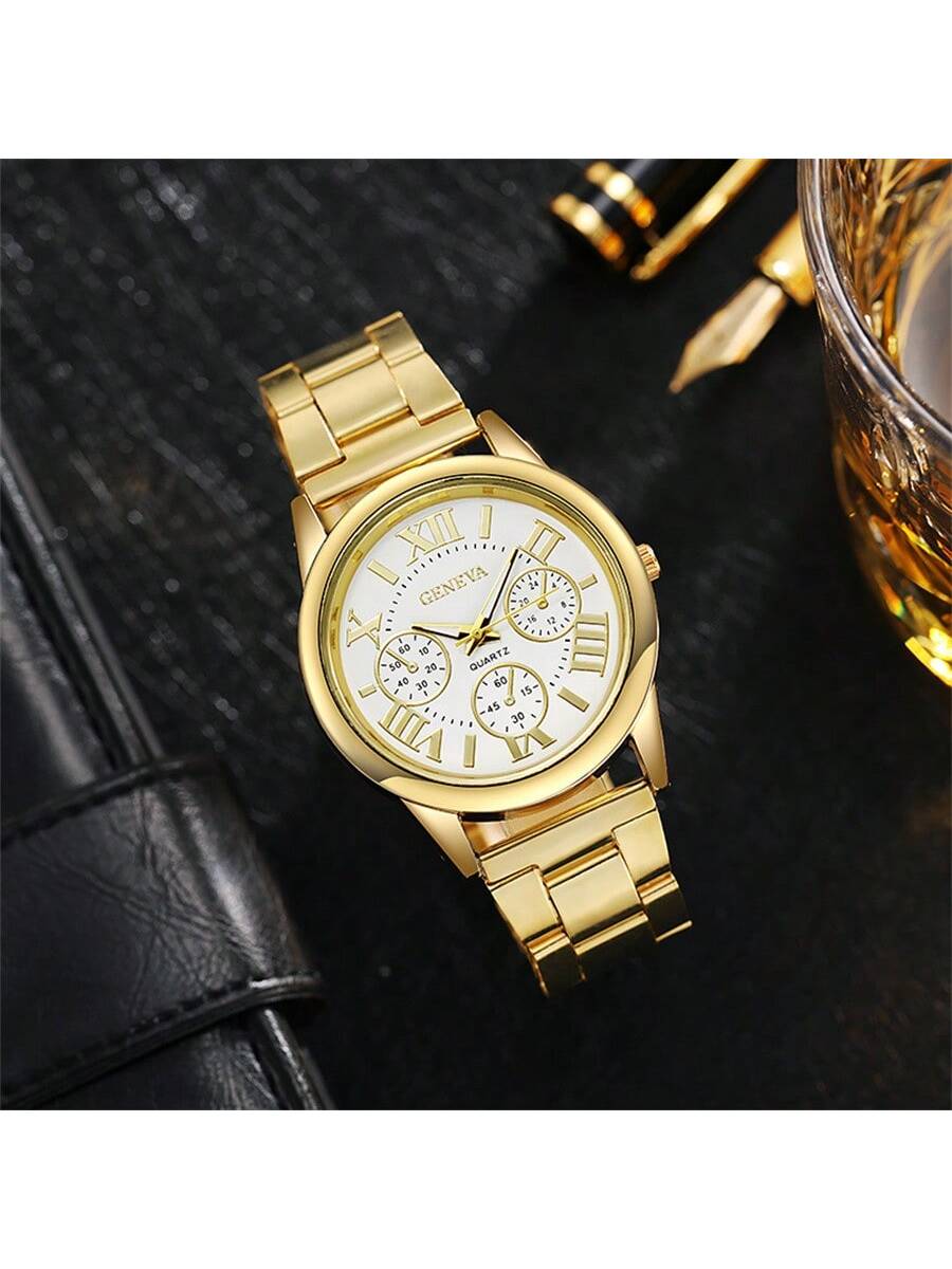 Shein - 2PCS Fashion Couple Set Watches Luxury Men Women Business Casual  Quartz Watch Simple  Wristwatch  Stainless Steel Strap Lover's Watch Gifts