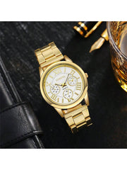 Shein - 2PCS Fashion Couple Set Watches Luxury Men Women Business Casual  Quartz Watch Simple  Wristwatch  Stainless Steel Strap Lover's Watch Gifts