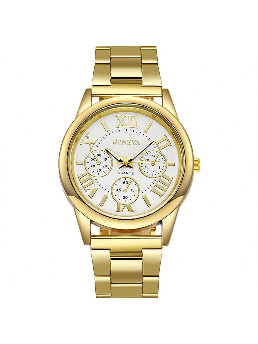 Shein - 2PCS Fashion Couple Set Watches Luxury Men Women Business Casual  Quartz Watch Simple  Wristwatch  Stainless Steel Strap Lover's Watch Gifts