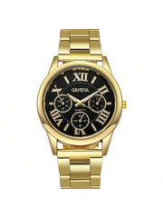 Shein - 2PCS Fashion Couple Set Watches Luxury Men Women Business Casual  Quartz Watch Simple  Wristwatch  Stainless Steel Strap Lover's Watch Gifts