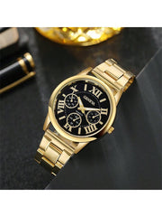 Shein - 2PCS Fashion Couple Set Watches Luxury Men Women Business Casual  Quartz Watch Simple  Wristwatch  Stainless Steel Strap Lover's Watch Gifts