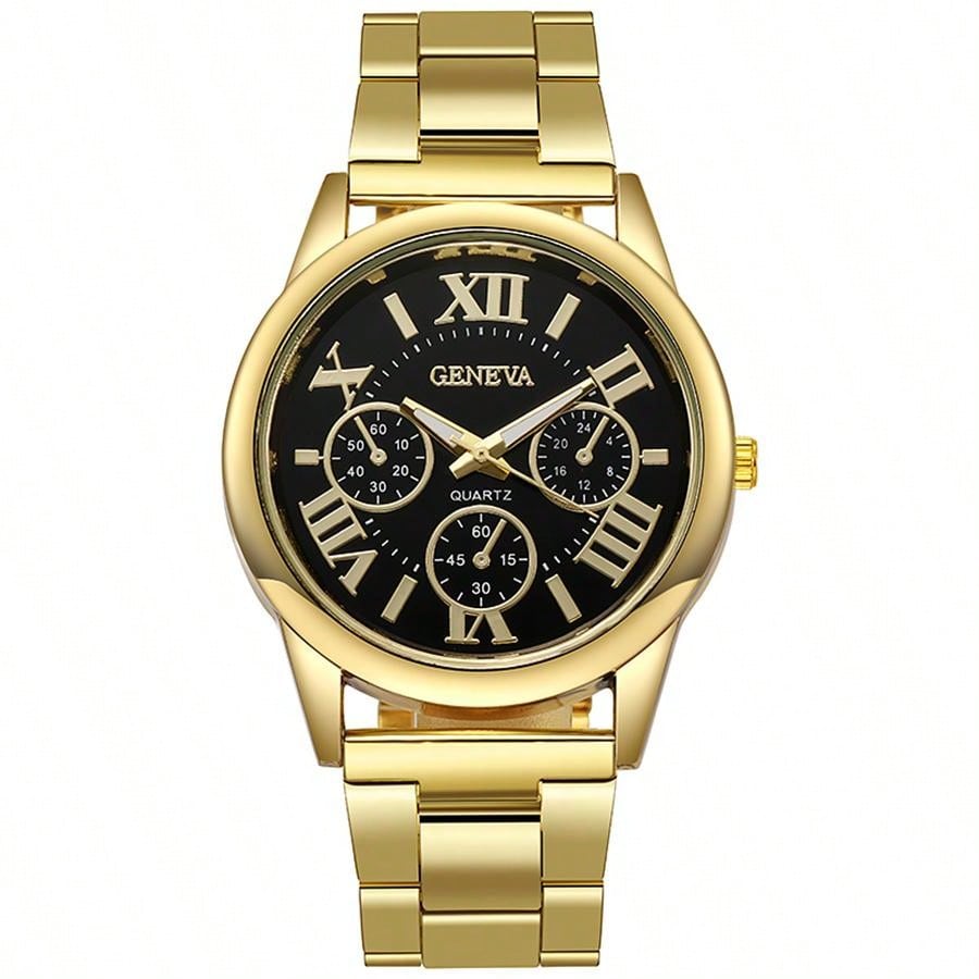 Shein - 2PCS Fashion Couple Set Watches Luxury Men Women Business Casual  Quartz Watch Simple  Wristwatch  Stainless Steel Strap Lover's Watch Gifts