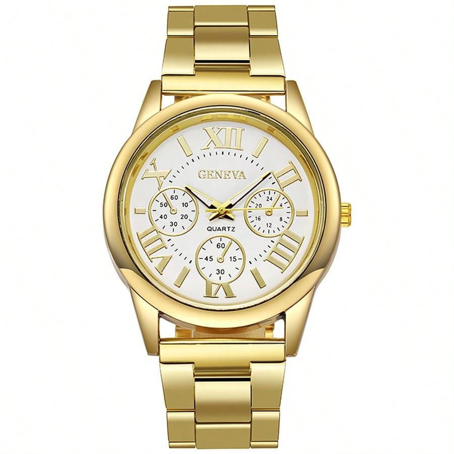 Shein - 2PCS Fashion Couple Set Watches Luxury Men Women Business Casual  Quartz Watch Simple  Wristwatch  Stainless Steel Strap Lover's Watch Gifts