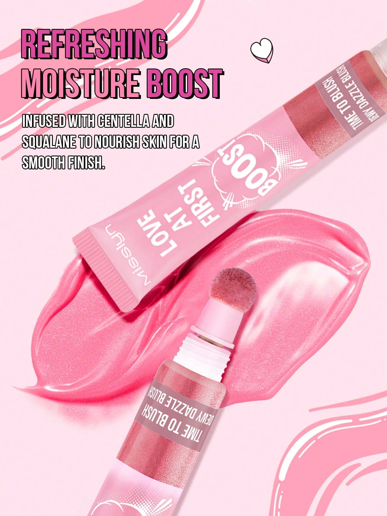 Shein - Missiyn Love At First Boost! Time To Blush Dewy Dazzle Blush, Cushion Tips Liquid Blush, Buildable & Blendable, Sheer Colors, Natural-Looking Finish, Skin Loving Formula, Enriched With Moisturing Ingredients, Brighten And Soften Skin