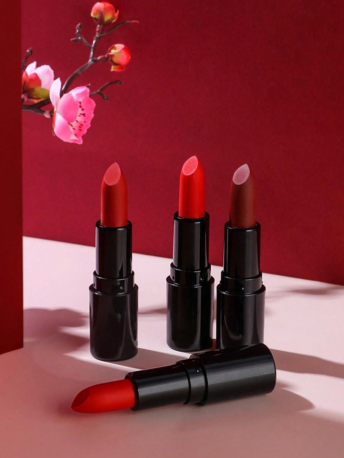 Shein - 4Pcs/Set Matte Velvet Lipstick Waterproof Long Lasting Moisturizing Cosmetic Solid Lip Balm