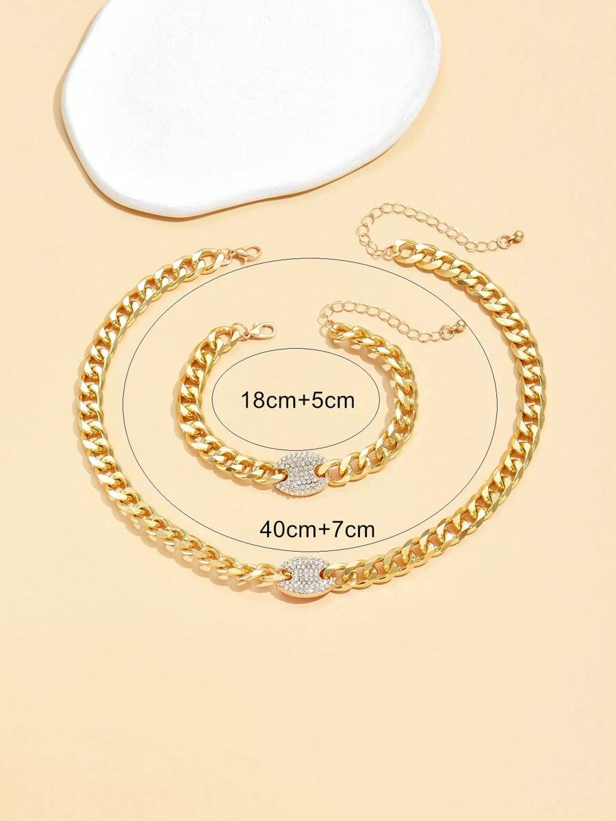 Shein Simple and Elegant Geometric Chain Gold 2 Piece Necklace and Bracelet Set for Women