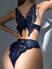 Shein - Pink lace underwear set with butterfly decoration