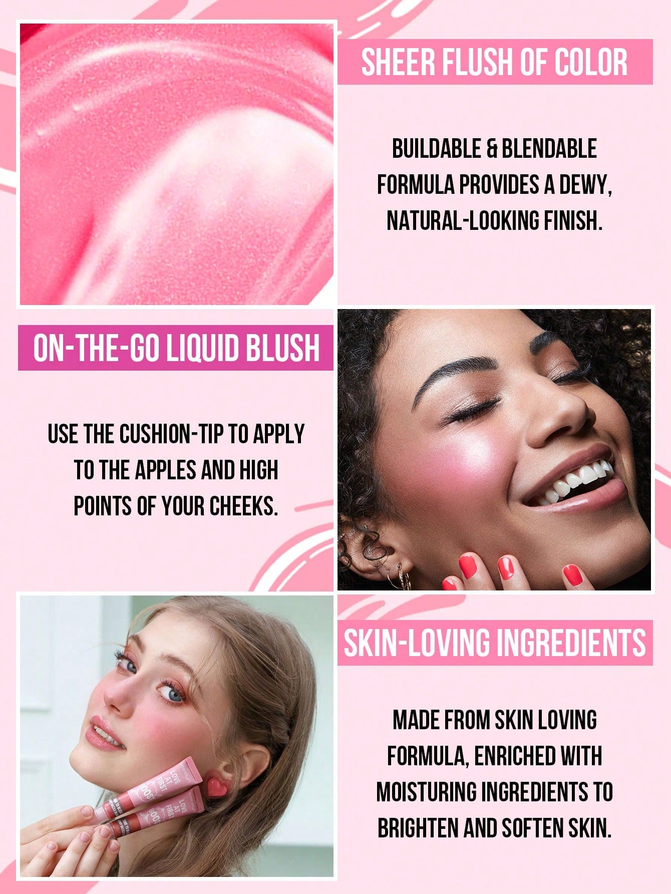 Shein - Missiyn Love At First Boost! Time To Blush Dewy Dazzle Blush, Cushion Tips Liquid Blush, Buildable & Blendable, Sheer Colors, Natural-Looking Finish, Skin Loving Formula, Enriched With Moisturing Ingredients, Brighten And Soften Skin