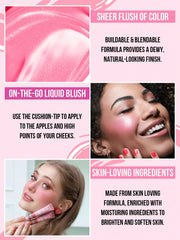 Shein - Missiyn Love At First Boost! Time To Blush Dewy Dazzle Blush, Cushion Tips Liquid Blush, Buildable & Blendable, Sheer Colors, Natural-Looking Finish, Skin Loving Formula, Enriched With Moisturing Ingredients, Brighten And Soften Skin