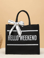 Shein - Letter Patterned Fashionable Canvas Tote Bag