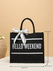 Shein - Letter Patterned Fashionable Canvas Tote Bag