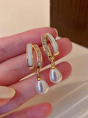 Shein - 1pair High-End Seashell & Faux Pearl C Design Faux Pearl Pendant Earrings With Luxury Feel