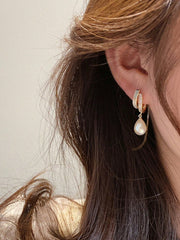Shein - 1pair High-End Seashell & Faux Pearl C Design Faux Pearl Pendant Earrings With Luxury Feel