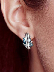 Shein - 1pair Gorgeous Blue White Cubic Zirconia Paved Elegant Trendy Round Decor Earrings Luxury Party Jewelry For Women