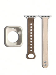 Shein - Apricot & Gray Watch Strap And Watch Case 2pcs Combination, Creative & Fashionable Watch